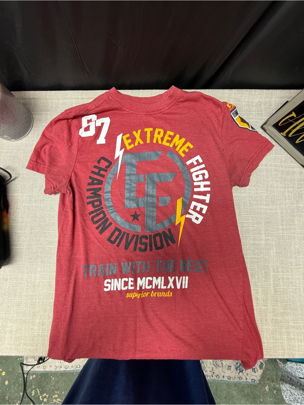 American Fighter Red Graphic Tee with Yellow & White Accents